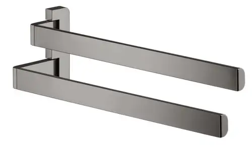 Handtuchhalter in Polished Black Chrome, zweiarmig, mit klaren Linien. Produkt von AXOR, montiert an einer Wand, geeignet für Badezimmer- oder Küchennutzung.